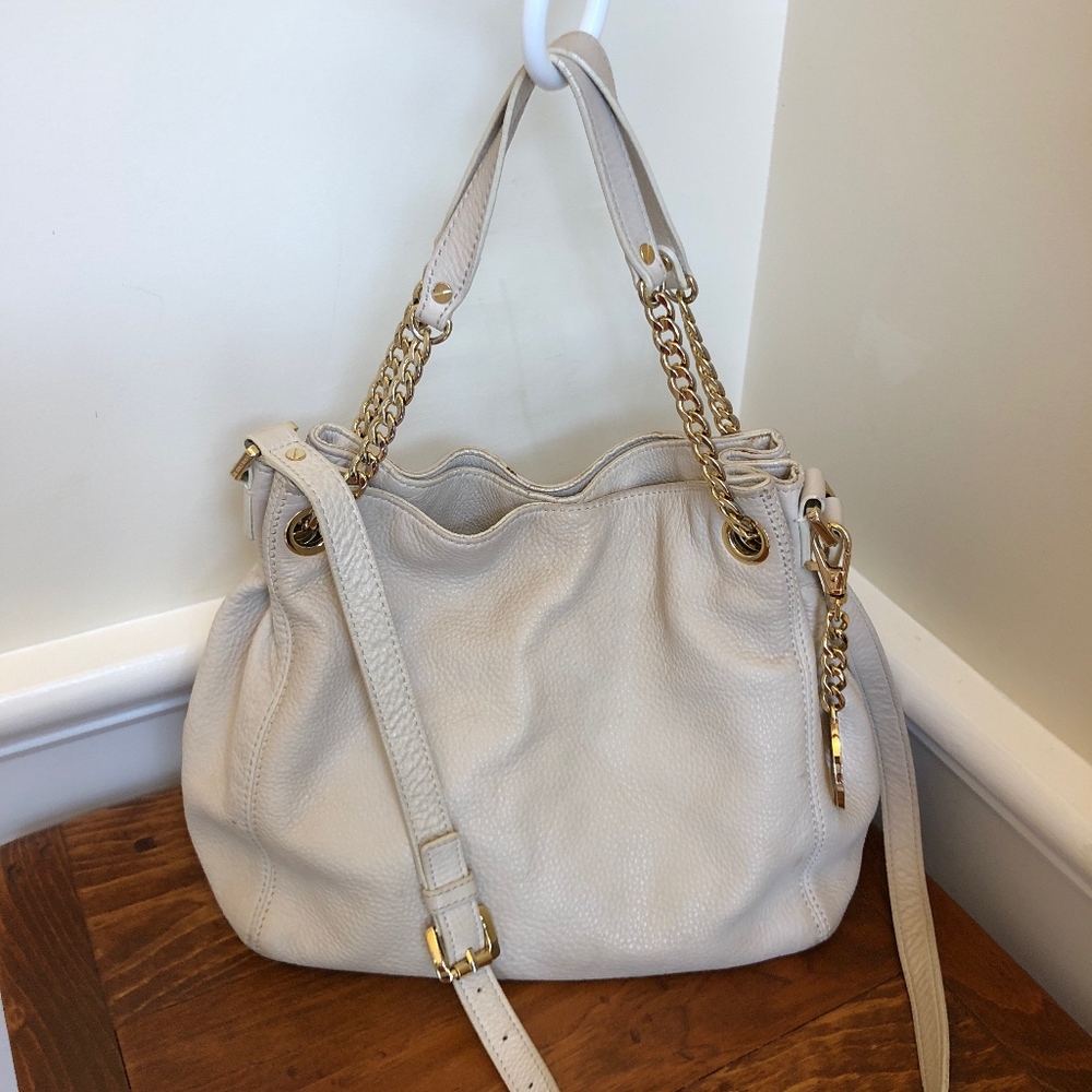 Michael Kors Cream Leather Chain-Handle Crossbody Tote